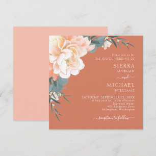 Invitation Mariage Floral Or En Terre Cuite Rouille Brush Pea