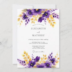 Invitation Mariage Floral Or Poli Or