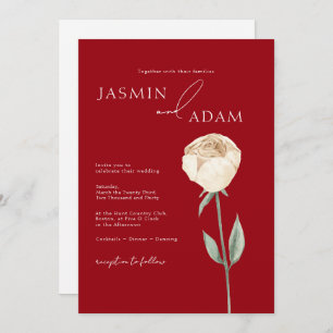 Invitation Mariage floral or rose rouge Crimson simple