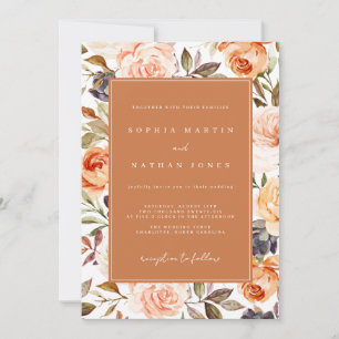 Invitation Mariage Floral Orange Brûlé automne