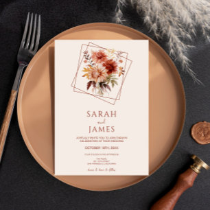 Invitation Mariage Floral Orange Brûlé en terre cuite simple