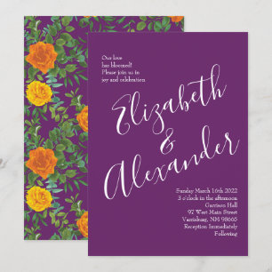 Invitation Mariage Floral Orange & Plum Violet Peony & Rose