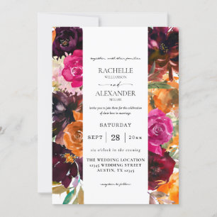 Invitation Mariage floral orange, rose chaud et violet automn
