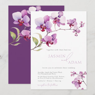 Invitation Mariage Floral Orchidée Violette Élégant