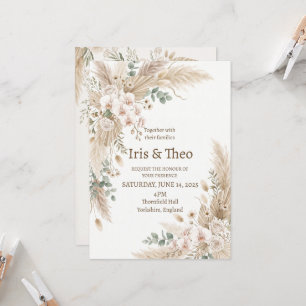 Invitation Mariage Floral Pampas Neutre