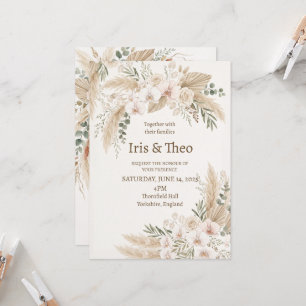Invitation Mariage Floral Pampas Neutre