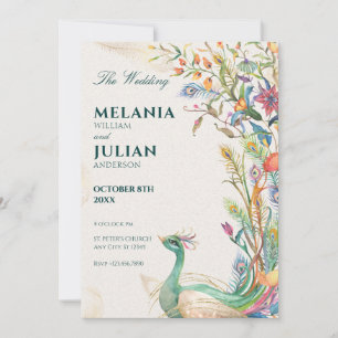 Invitation Mariage floral paon rustique