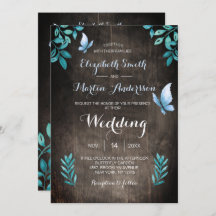 Mariage floral papillon bleu aquarelle rustique