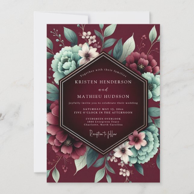 Invitation Mariage Floral Passionné de Bourgogne (Devant)