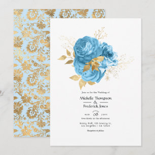 Invitation Mariage floral Pastel Bleu et Or