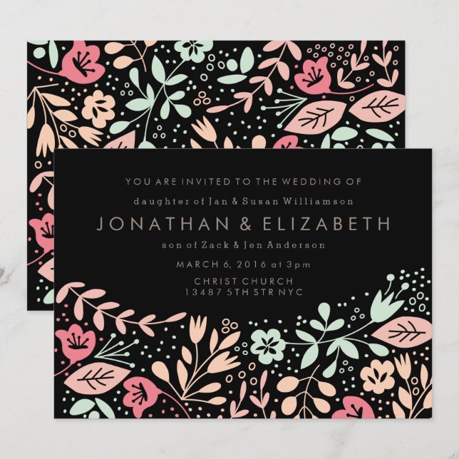 Invitation Mariage Floral Pastel Dessiné à la Main Moderne No (Devant / Derrière)