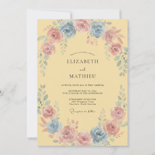 Invitation Mariage Floral Pastel Jaune Pâle
