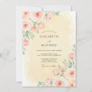 Invitation Mariage Floral Pastel Pêche Embrassant