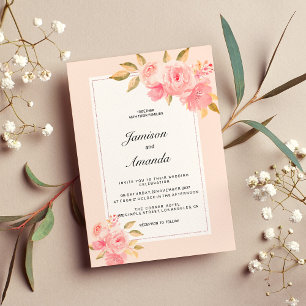Invitation Mariage floral pastel rose aquarelle