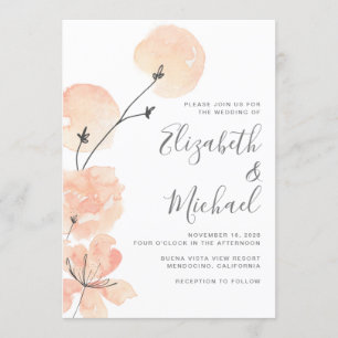 Invitation Mariage Floral Peach Coral Watercolor