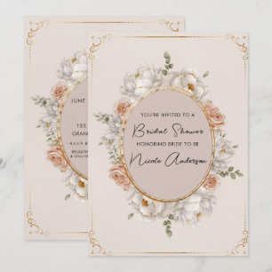 Invitation Mariage Floral Pivoine Blanche & Rose Rousse