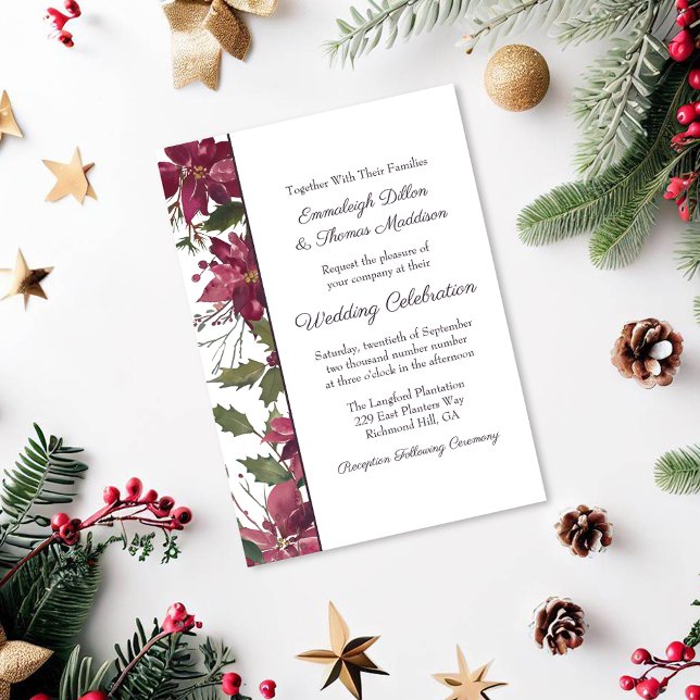 Invitation Mariage floral Poinsettia | Rouge à carlet (Créateur téléchargé)