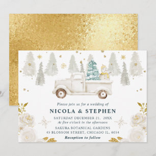 Invitation Mariage Floral pour camion blanc et or hiver