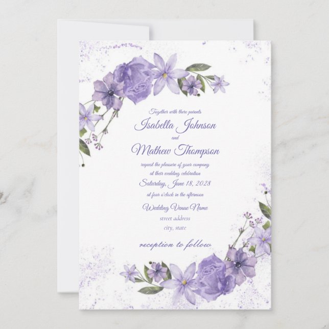 Invitation Mariage floral pourpre (Devant)