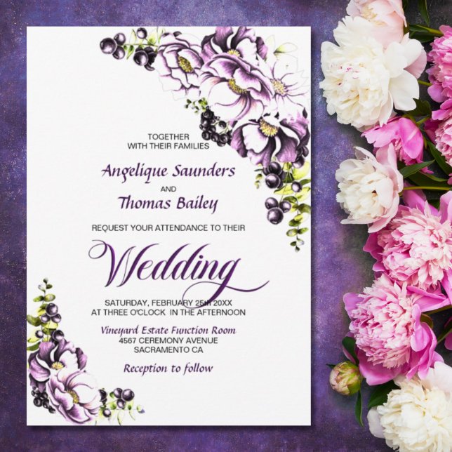 Invitation Mariage floral pourpre (Créateur téléchargé)