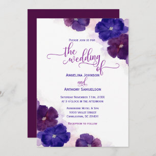 Invitation Mariage floral pourpre de bleu royal de prune