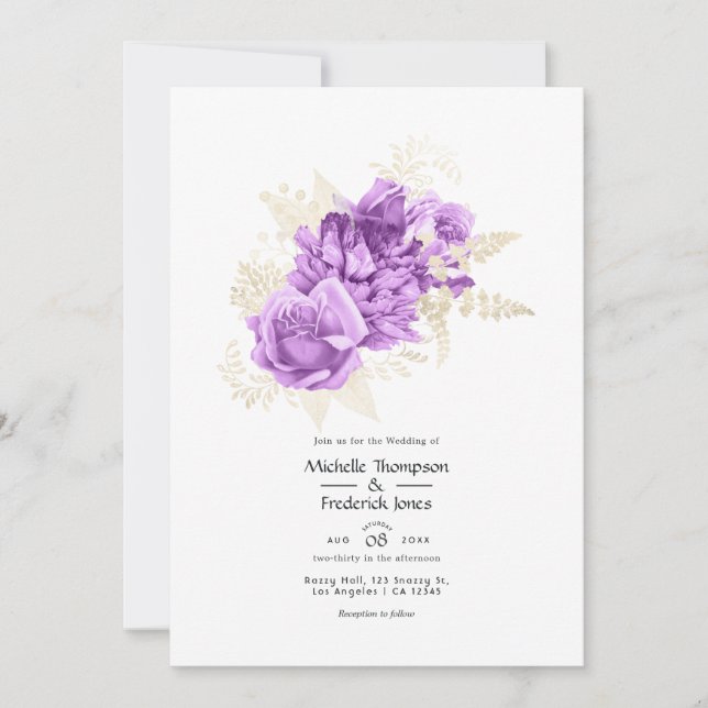 Invitation Mariage floral pourpre et ivoire (Devant)