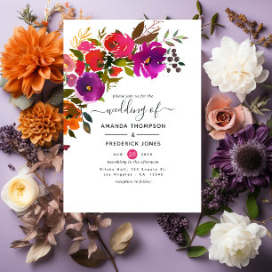 Invitation Mariage floral pourpre et orange