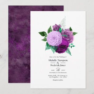 Invitation Mariage floral pourpre et vert