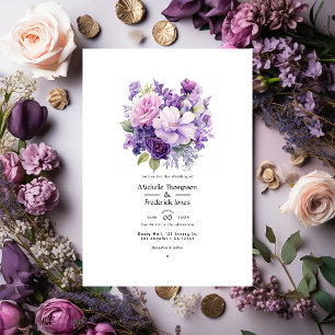 Invitation Mariage Floral Pourpre Hivernal