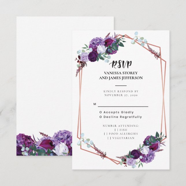 Invitation Mariage floral pourpre RSVP (Devant / Derrière)