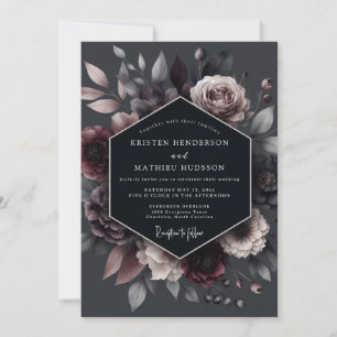 Invitation Mariage Floral Profond et Sombre de Prune