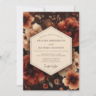 Invitation Mariage Floral Profond Rouge Récolte