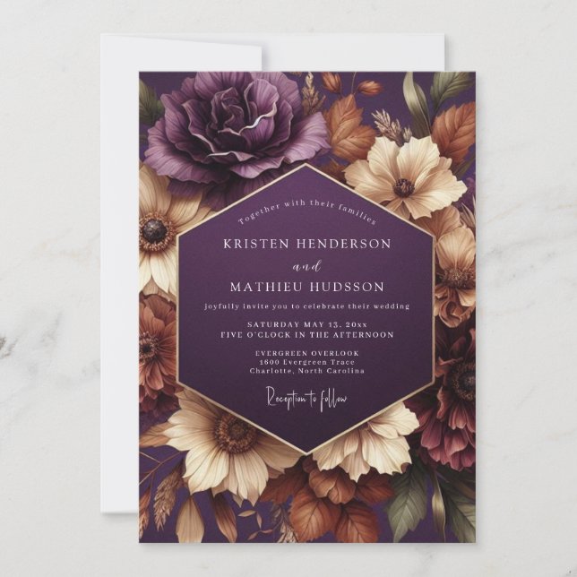 Invitation Mariage Floral Prune Maussade (Devant)