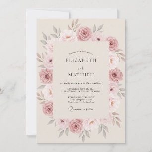 Invitation Mariage Floral Raffiné Rose Poussiéreux