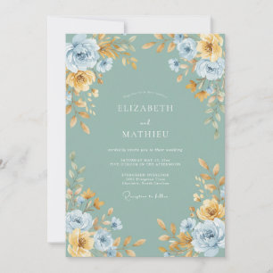 Invitation Mariage Floral Raffiné Vert Sauge