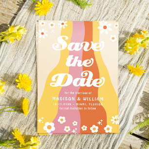 Invitation Mariage Floral Rétro Enregistrer La Date Photo