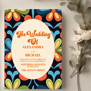 Invitation Mariage Floral Rétro Groovy