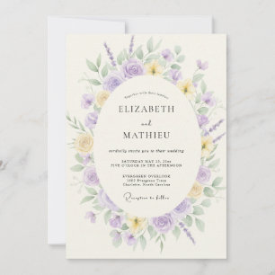 Invitation Mariage Floral Rêveur Lavande Pâle Jaune