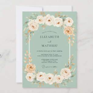 Invitation Mariage Floral Rêveur Menthe Pêche