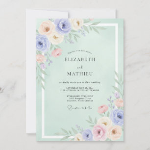Invitation Mariage Floral Romance à la Menthe