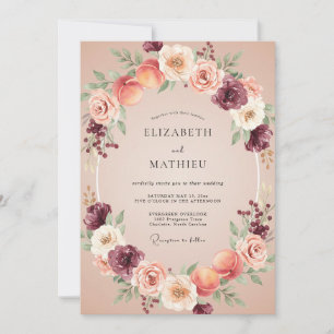 Invitation Mariage Floral Romance Bourgogne Abricot