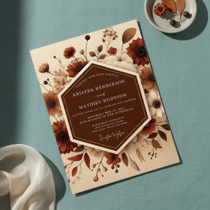 Invitation Mariage Floral Romance Brun Automne
