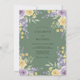Invitation Mariage Floral Romance Jaune Lavande