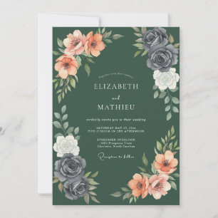 Invitation Mariage Floral Romance Profond Prune Sombre