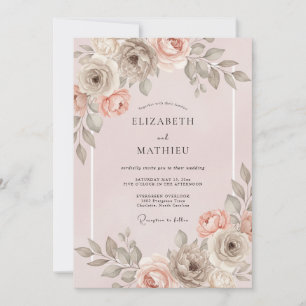 Invitation Mariage Floral Romance Rouge Pêche