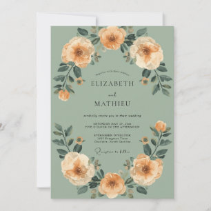 Invitation Mariage Floral Romance Sauge Pêche