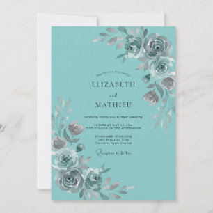 Invitation Mariage Floral Romance Sombre Turquoise