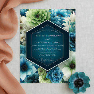 Invitation Mariage Floral Romance Teinte Bleu-vert