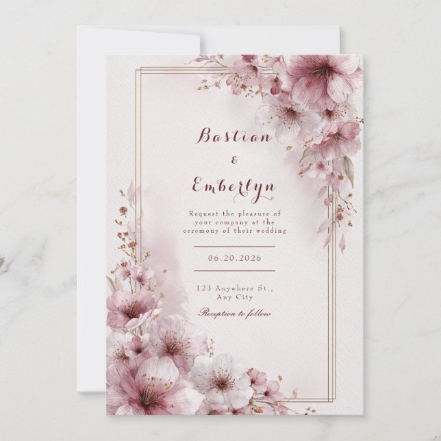 Invitation Mariage floral romantique à fosse (Devant)