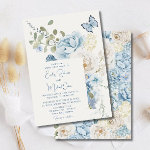 Invitation Mariage floral romantique bleu Dusty
